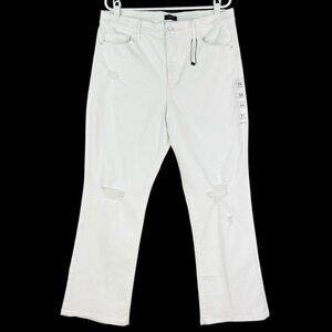 Express Women's Distressed 90s Boot Stretch White Jeans Size 14R High Rise NWOT